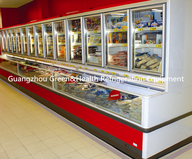De Vertoningsdiepvriezer Hoge Showcas van de supermarktcombinatie - dichtheid