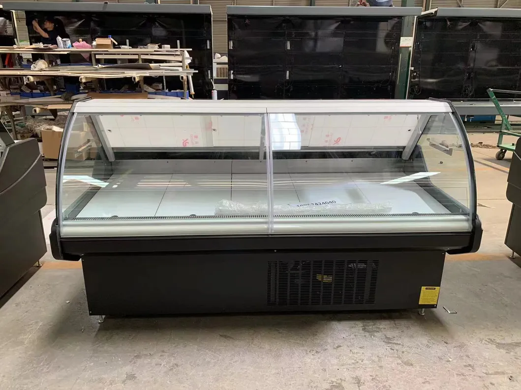Onderste eenheid gebogen doorzichtig glas gekookt voedsel koelkast en vriezen display gekookt voedsel vriezer 2