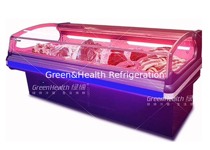 Commerciële vleesdisplaykoelmachine met dynamische koeling LED-verlichting en Danfoss/Secop-compressoren voor supermarkten