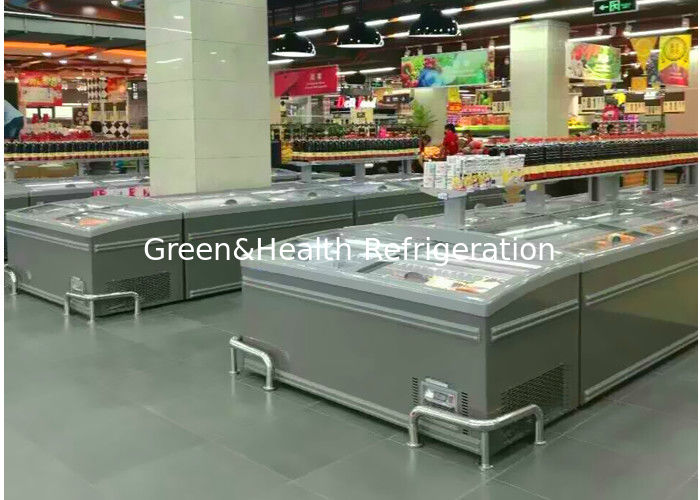 8 ft grote supermarkt eiland display schuifglas deur vriezer voor de opslag van kip