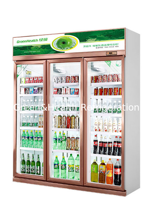 Verticale glazen deuren koelkast Commerciële drankkoeler voor winkels / restaurants en cafés