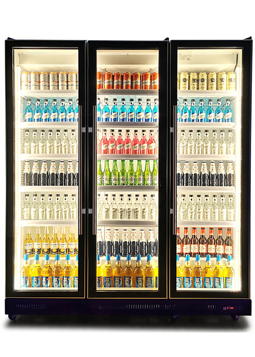 Ventilator Koeling Commercieel Display Chiller Meerdere glazen deuren Verblindend Zwart Drinks Display Koelkast