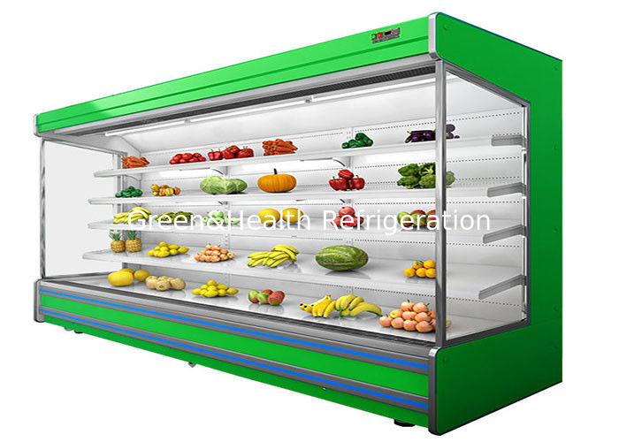 Commerciële 4-tier verstelbare open chiller met ventilatorkoeling en nachtgordijn voor supermarkten
