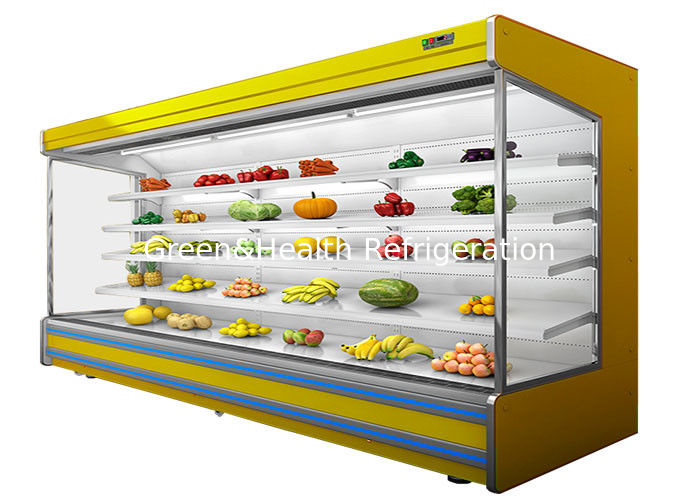 Commerciële 4-tier verstelbare open chiller met ventilatorkoeling en nachtgordijn voor supermarkten