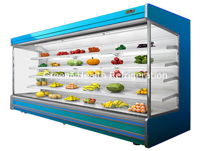 Commerciële 4-tier verstelbare open chiller met ventilatorkoeling en nachtgordijn voor supermarkten