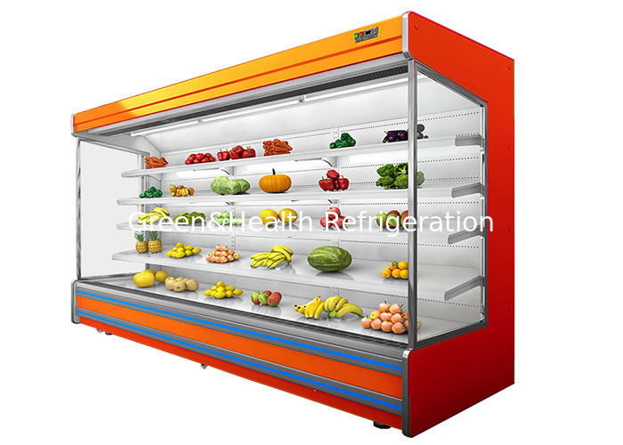 Commerciële 4-tier verstelbare open chiller met ventilatorkoeling en nachtgordijn voor supermarkten