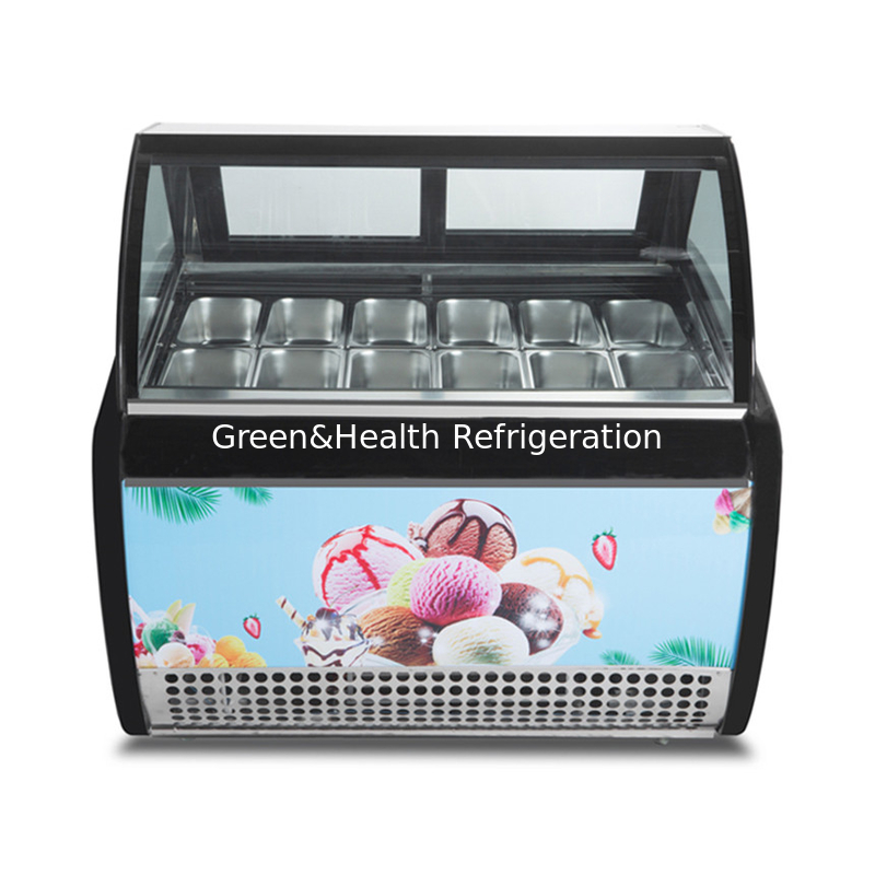 Aanpasbare kleur en grootte Gelato ijs display vriezer met 10 / 12 / 16 / 22 pannen