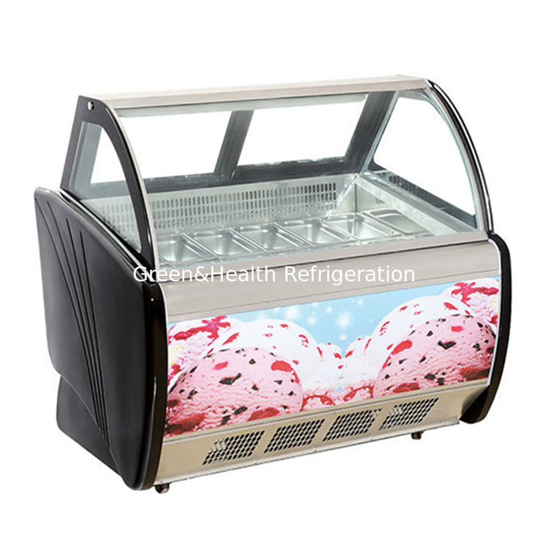 Aanpasbare kleur en grootte Gelato ijs display vriezer met 10 / 12 / 16 / 22 pannen