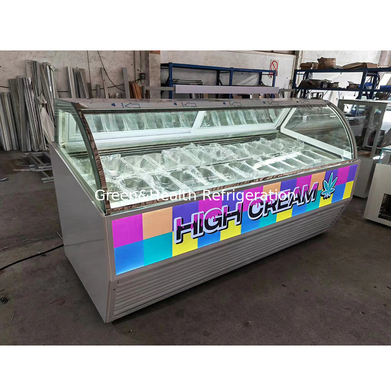 Aanpasbare kleur en grootte Gelato ijs display vriezer met 10 / 12 / 16 / 22 pannen