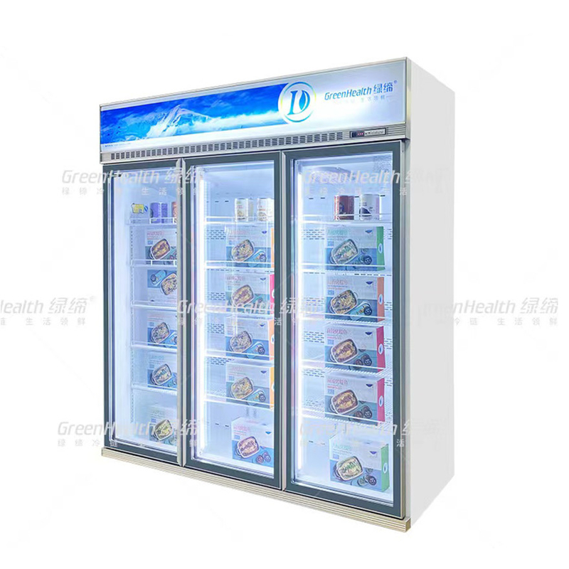 Variabele frequentie commerciële rechtop 2 deuren display vriezer met ventilator koeling en LED