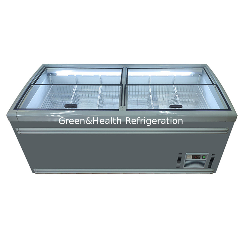 Flexibel display type glazen deur automatische ontdooier supermarkt eiland vriezer