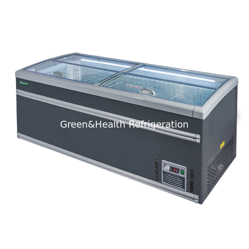 Flexibel display type glazen deur automatische ontdooier supermarkt eiland vriezer