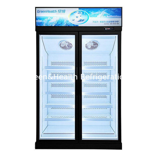 Twee glazen deuren op de bovenste eenheid display vriezer voor laagtemperatuur bevroren producten