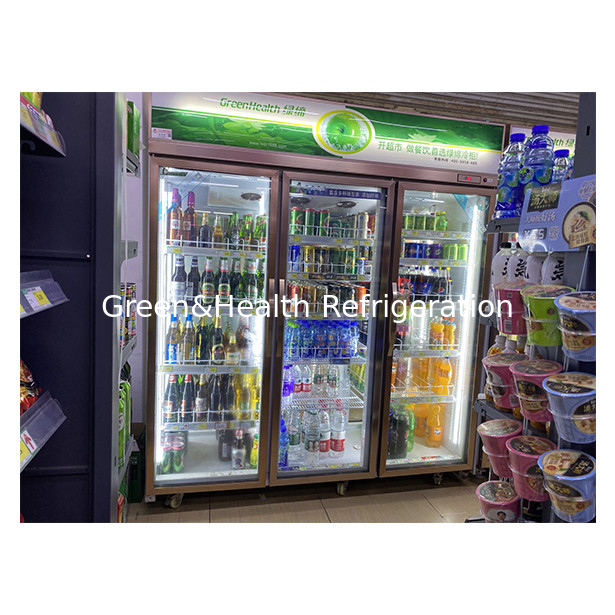 Commerciële supermarkt / winkel Twee / Drie glazen deuren Economie koelkast Display koelkast