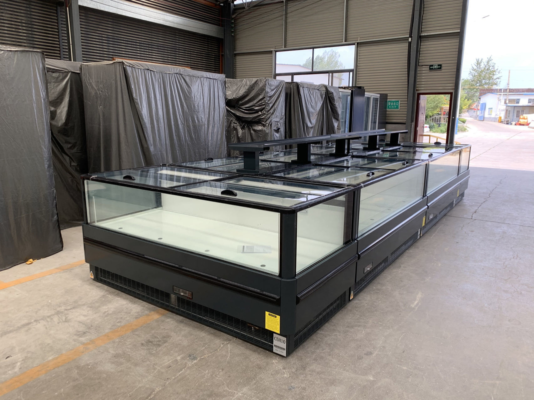 -18-22°C R290 Modulaire plug-in geventileerde eilandvriezer met ultra-groot gebogen glas display