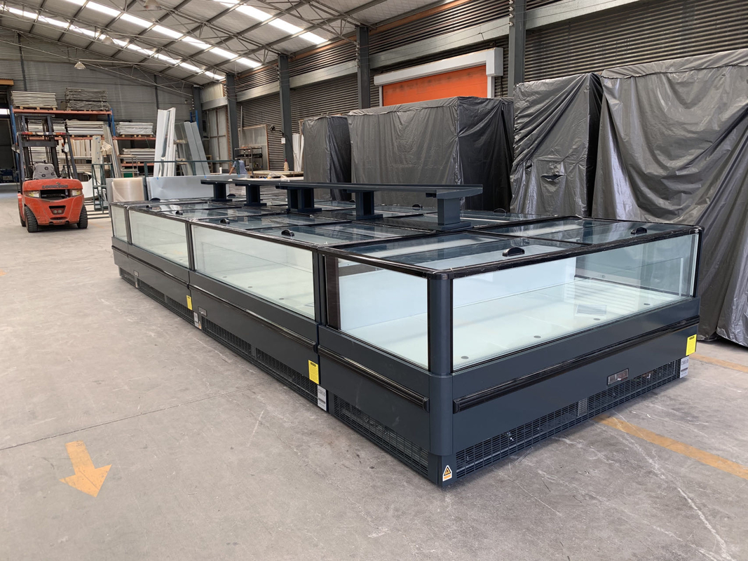 -18-22°C R290 Modulaire plug-in geventileerde eilandvriezer met ultra-groot gebogen glas display