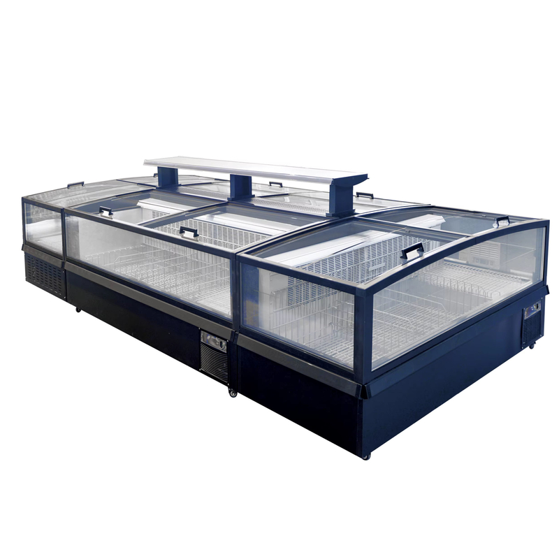 -18-22°C R290 Modulaire plug-in geventileerde eilandvriezer met ultra-groot gebogen glas display