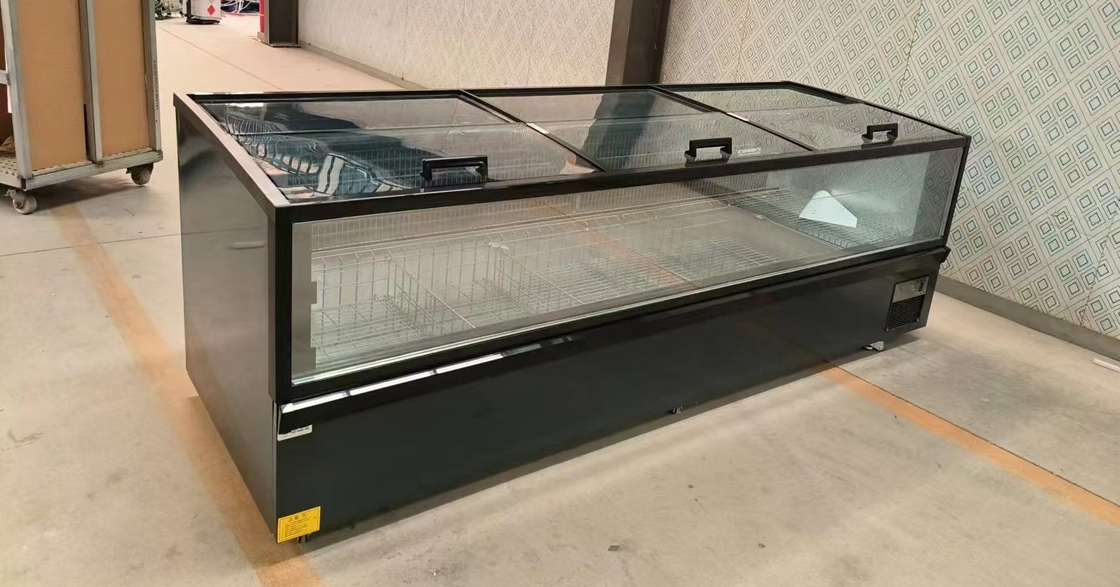 -18-22°C R290 Modulaire plug-in geventileerde eilandvriezer met ultra-groot gebogen glas display