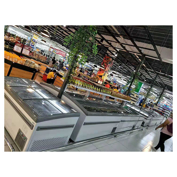 Commerciële supermarkt Grote horizontale schuifdeur Hoogwaardige koelplaat Kasten vriezer