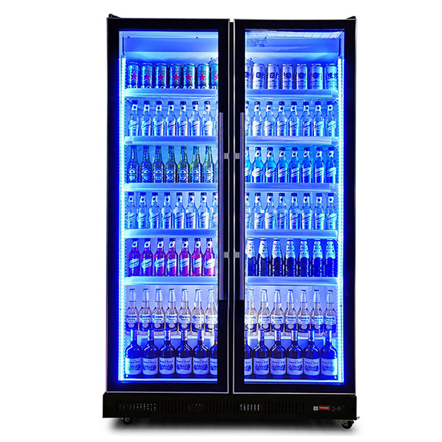 Twee glazen deuren Commerciële meerdere LED-lampen Drank / Liquor koelplaat koelkast