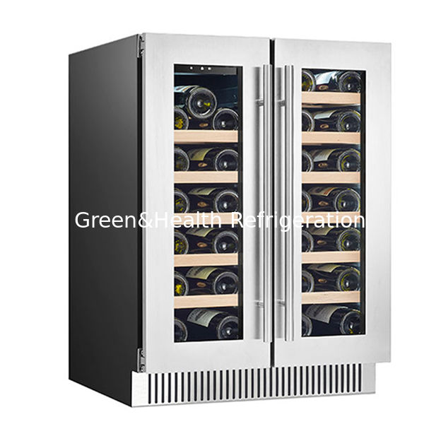 ETL-certificaat 68 Flessen Twee glazen deuren Twee onafhankelijke temperatuurzones Eikenhouten planken Rode wijn opslag Koelkas