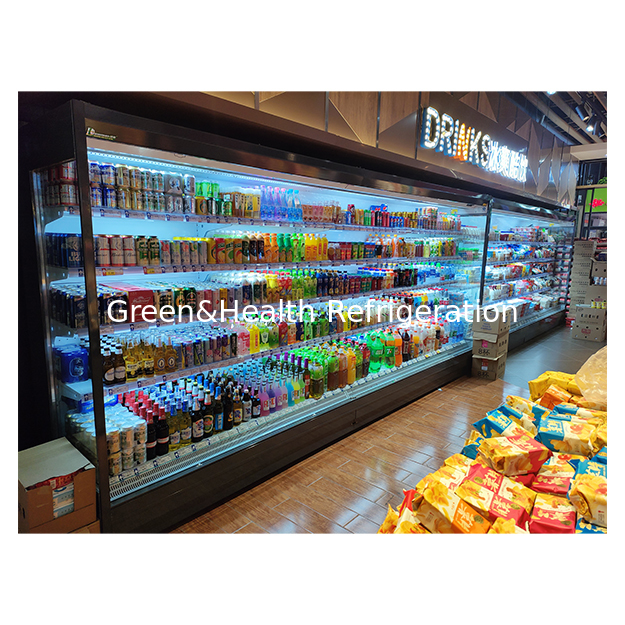 Rechte hoek Vijf verdiepingen supermarkt Fruit/groenten/melk Koelkas Open Vrieskas
