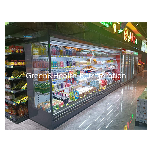 Rechte hoek Vijf verdiepingen supermarkt Fruit/groenten/melk Koelkas Open Vrieskas