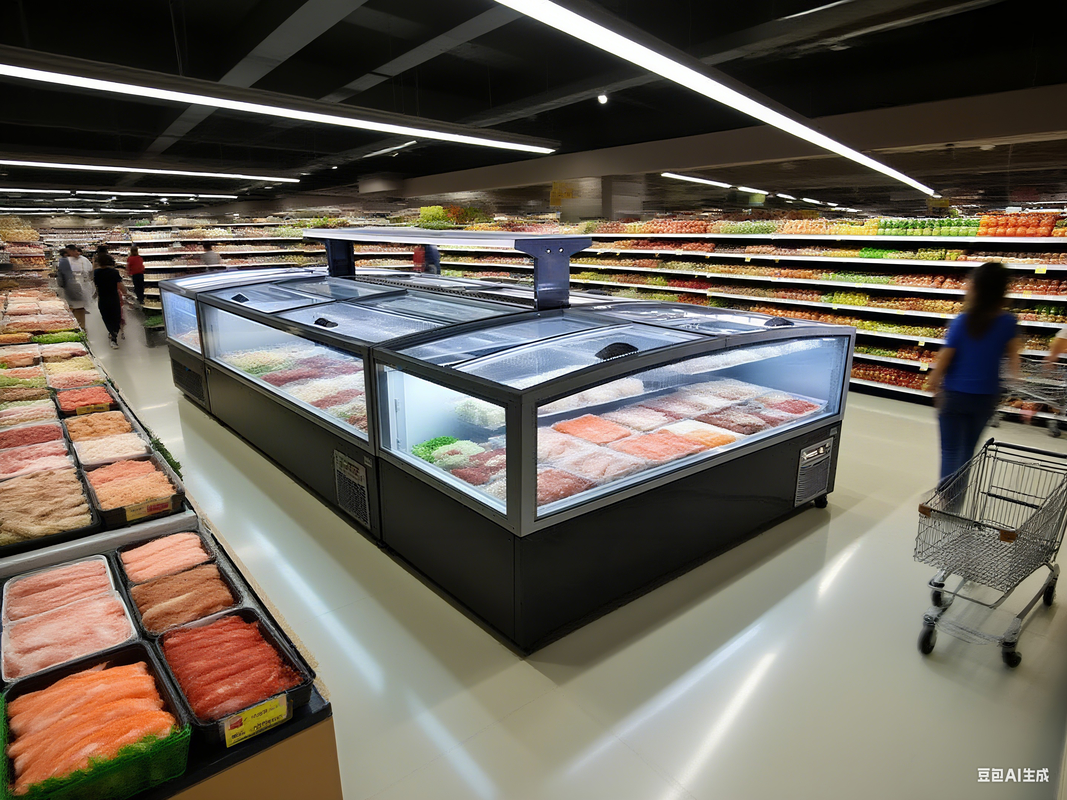 Glijdend Panorama Glasdeur Supermarkt Eiland Vrieskas Grote capaciteit Kast Vrieskas Voor Bevroren Voedsel Display