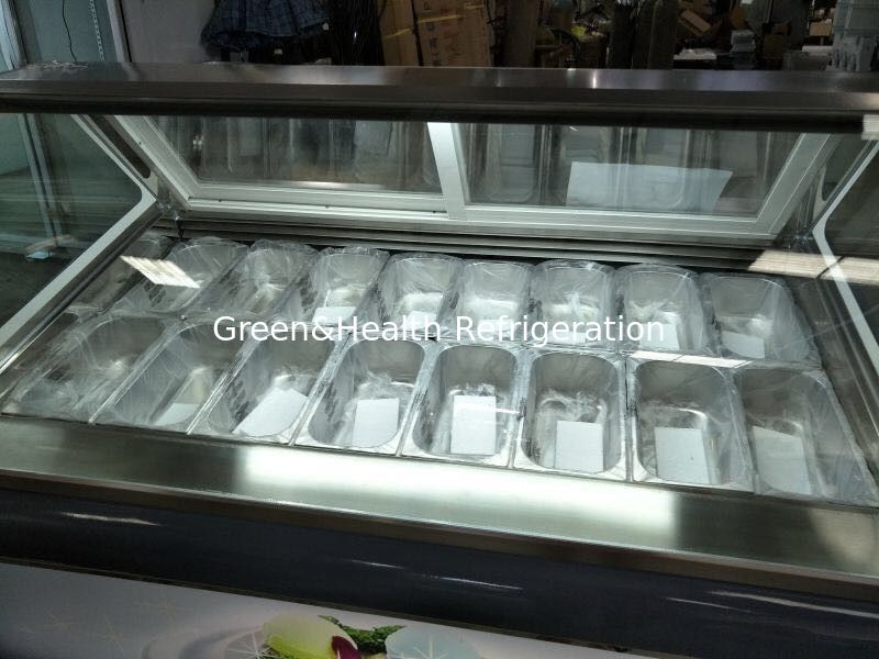Aanpasbare kleur en grootte Gelato ijs display vriezer met 10 / 12 / 16 / 22 pannen