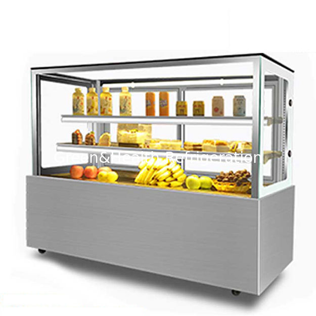 Fabrieksdirecte verkoop rechthoekig roestvrij staal glasmateriaal cake koelkast display vriezer