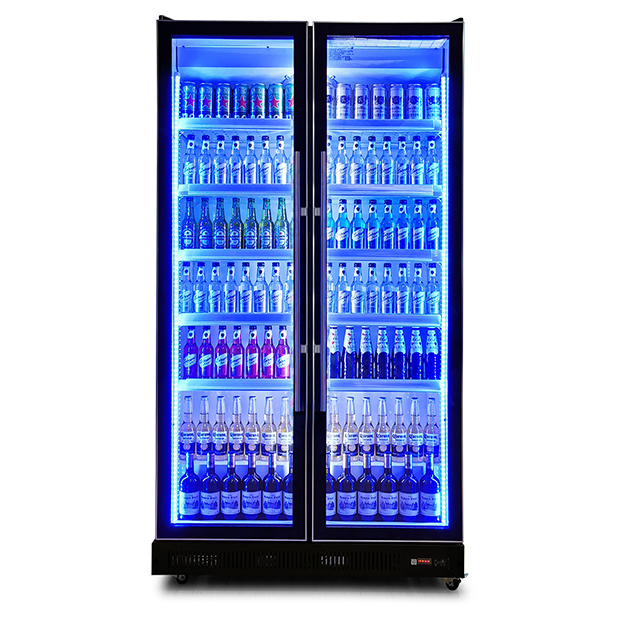 Verticale Twee Glazen Deuren Meerdere LED-lampen Wijn- en Drankenkoeling Display Vriezer