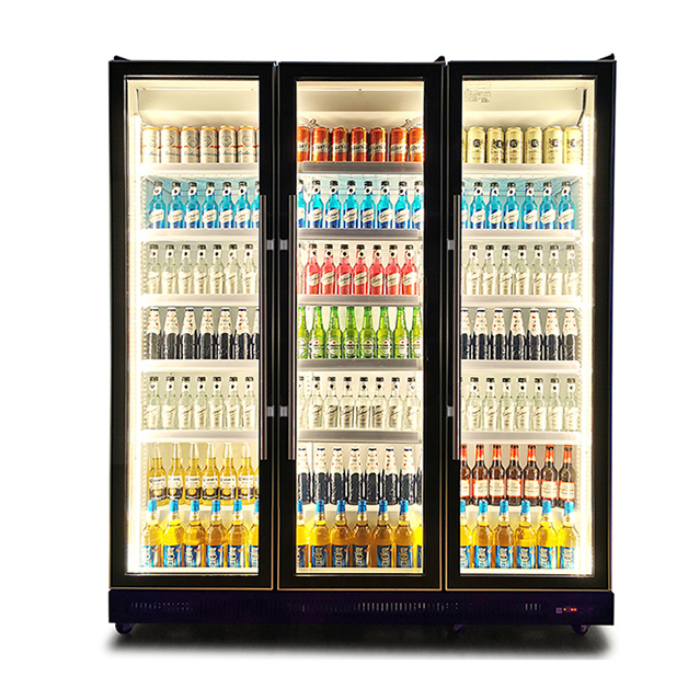 Commerciële glazen deuren Verticale meervoudige verlichting Drankverkoeling Display Vrieskas