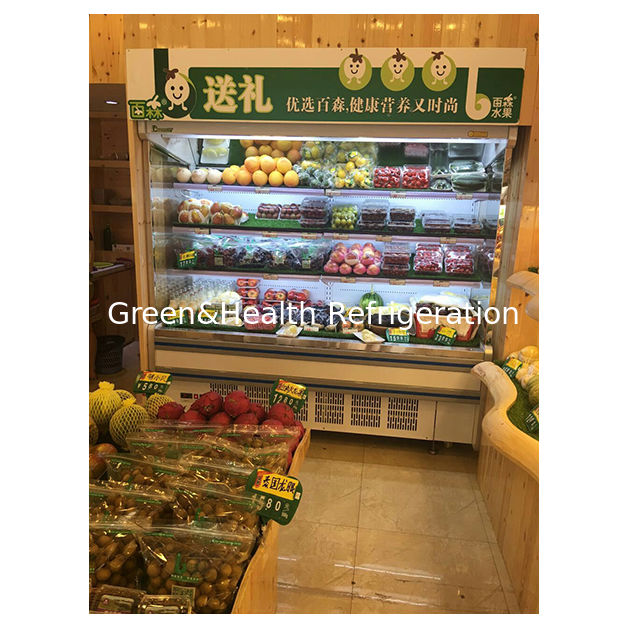 Commerciële ingebouwde compressor, open koelkast met meerdere planken