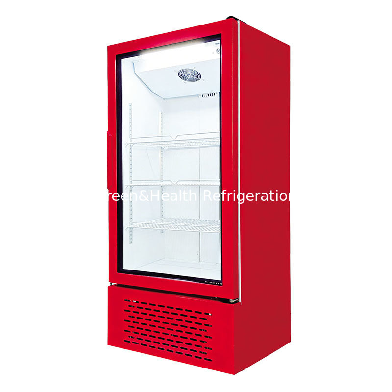 Commerciële enkele glazen deur verticale koelmachine met ventilatorgekoelde drankenkoelkast voor supermarkten en supermarkten