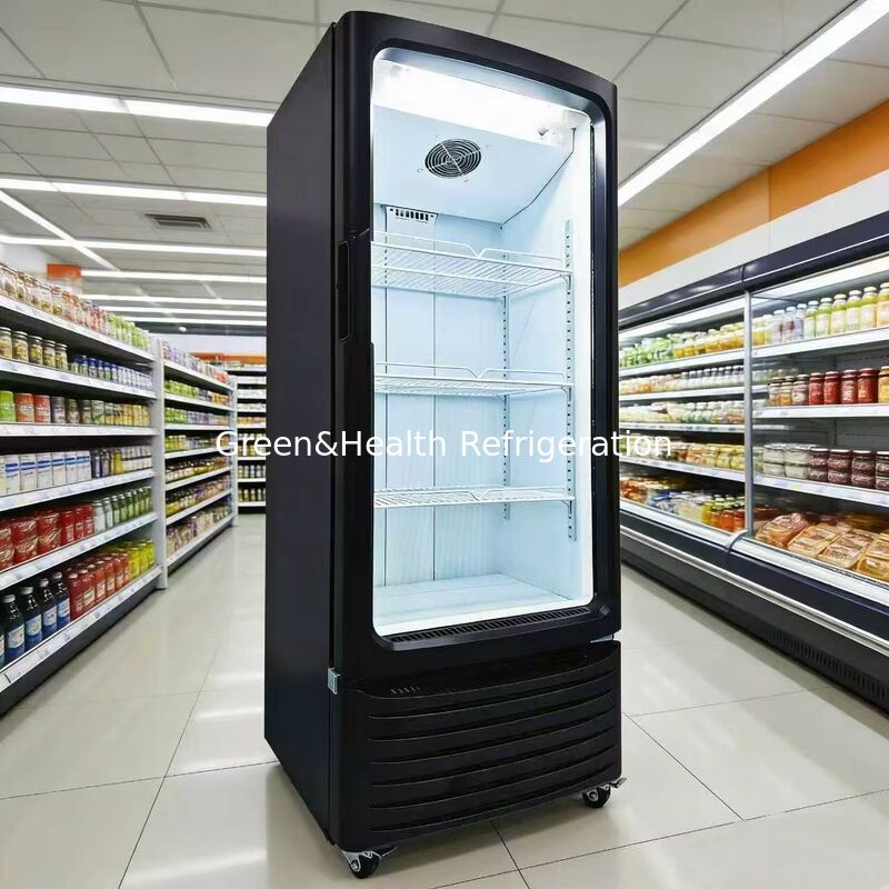 Supermarkt Enkele Glazen Deur Commerciële Display Koeler Rechtopstaande Koeler Ventilator-Koeling Drank Koelapparatuur