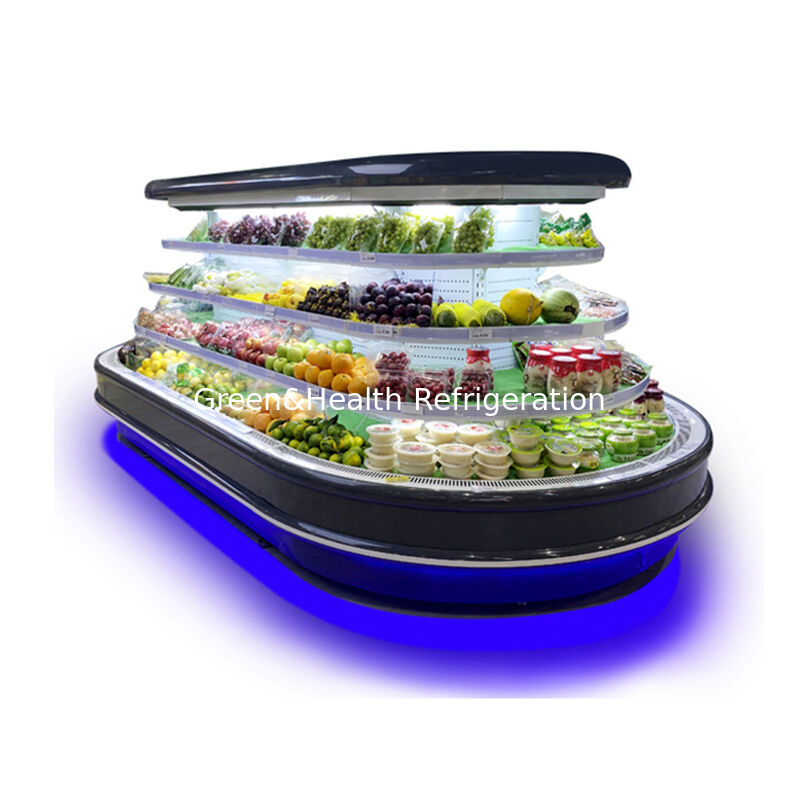 Commerciële open koelmachine met automatische ontdooiings-LED-verlichting en energiebesparing voor een supermarktdisplay