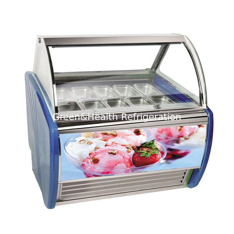 Commerciële multi-pan gelato-displayvriezer van roestvrij staal met verstelbare thermostaat en Danfoss compressor