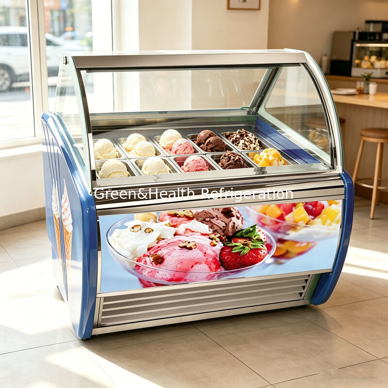 Commerciële multi-pan gelato-displayvriezer van roestvrij staal met verstelbare thermostaat en Danfoss compressor