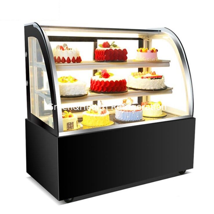 Commercial Cake Display Freezer Curved/Right angled Glass & Stainless Steel Design with Multi-tier Shelves