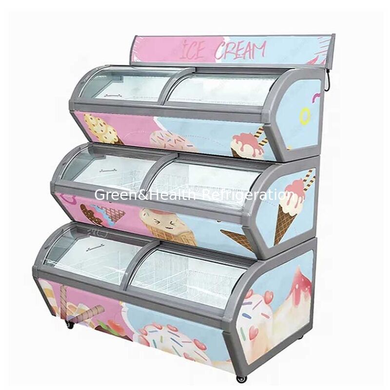 Commercial Three Layers Ice Cream Display Freezer with R404a Refrigerant and Stainless Steel Pans