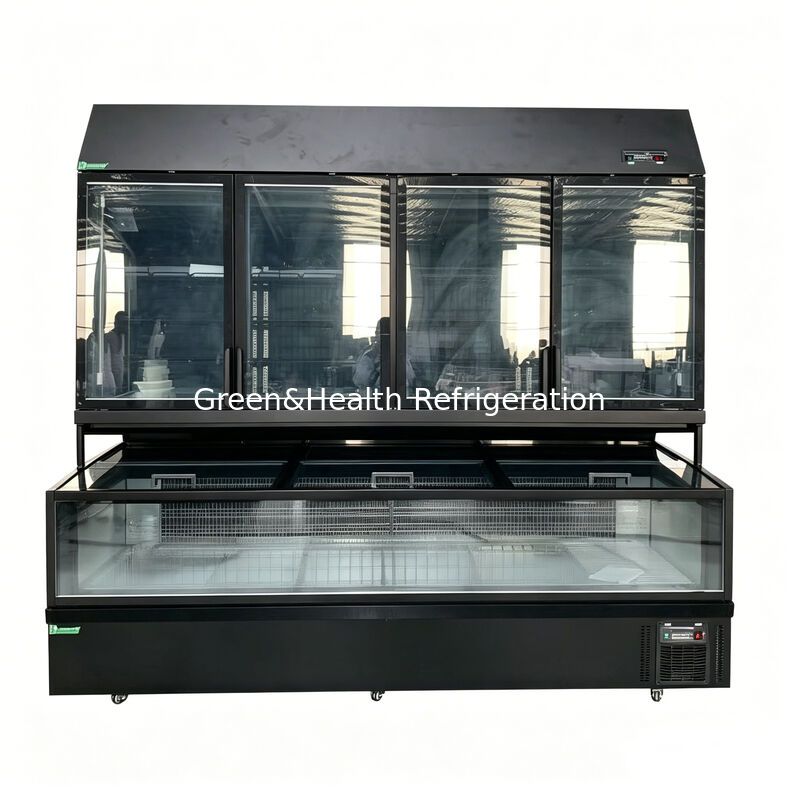 Dual Function Island Freezer met buitenkant van roestvrij staal/glas en 850L capaciteit voor supermarktdisplay