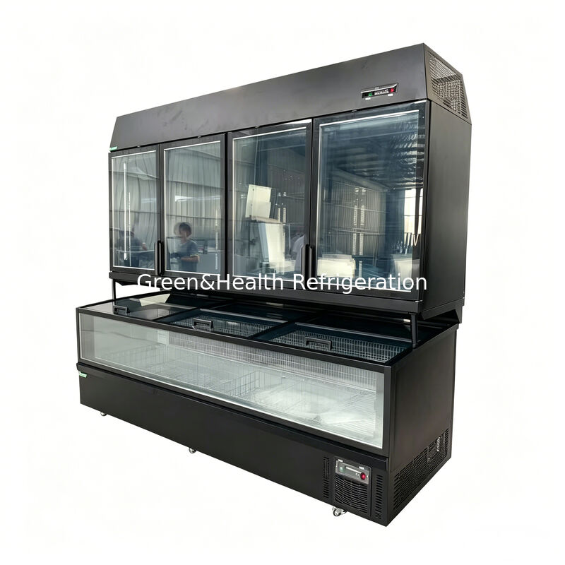 Dual Function Island Freezer met buitenkant van roestvrij staal/glas en 850L capaciteit voor supermarktdisplay