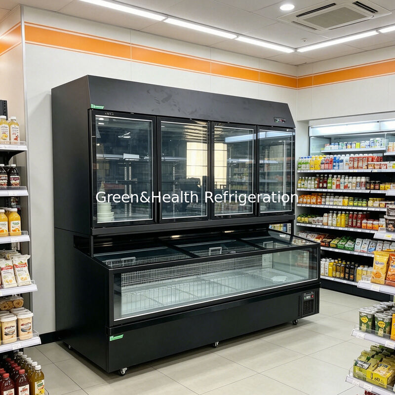 Dual Function Island Freezer met buitenkant van roestvrij staal/glas en 850L capaciteit voor supermarktdisplay