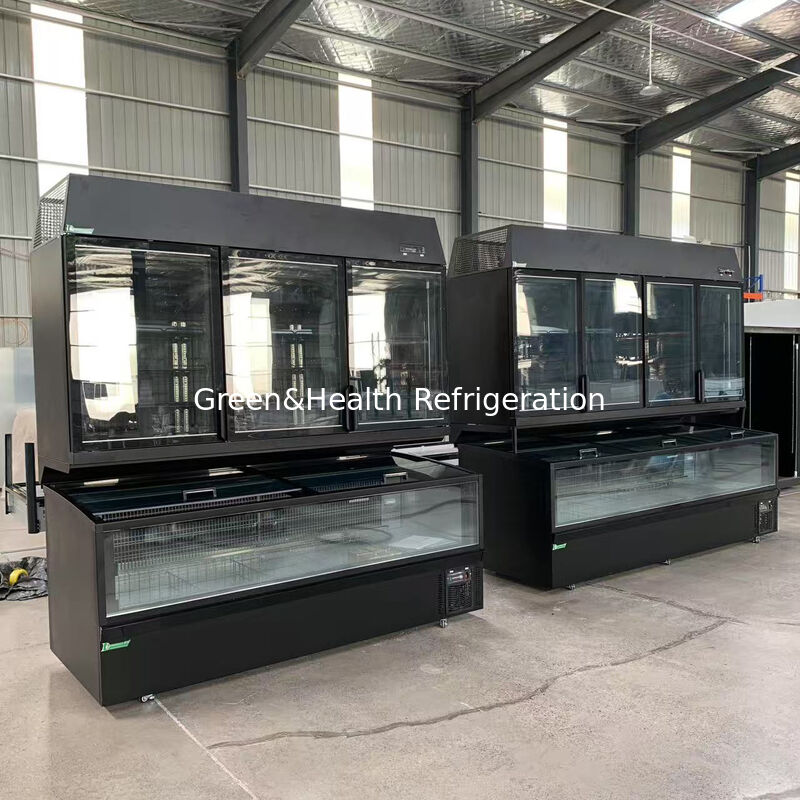 Dual Function Island Freezer met buitenkant van roestvrij staal/glas en 850L capaciteit voor supermarktdisplay