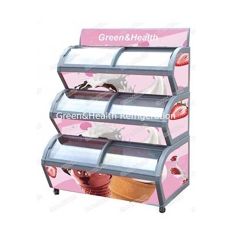 Commerciële 3-tier ijs-display vriezer met roestvrijstalen pannen en R404a koelmiddel