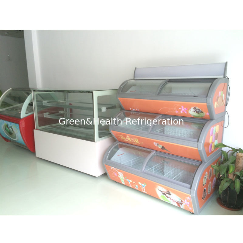 Commerciële 3-tier ijs-display vriezer met roestvrijstalen pannen en R404a koelmiddel