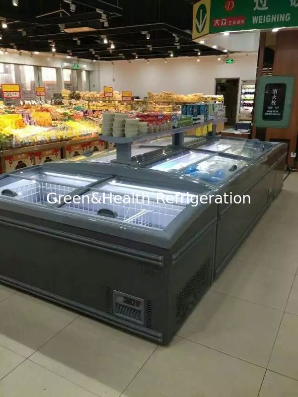 Flexibel display type glazen deur automatische ontdooier supermarkt eiland vriezer