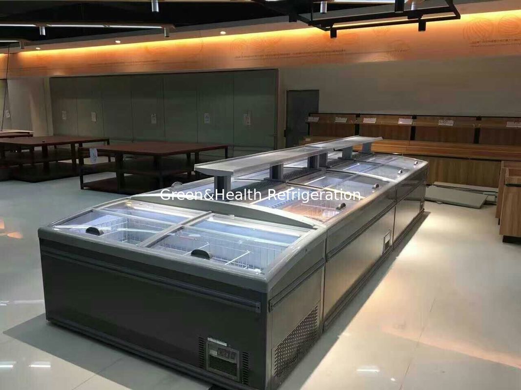 Flexibel display type glazen deur automatische ontdooier supermarkt eiland vriezer