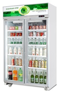 3-sectie glazen deur merchandiser koelkast commerciële staande koelkast gekoelde merchandiser met draaiende glazen deur