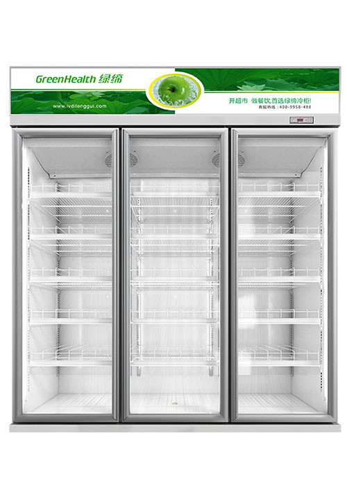 3-sectie glazen deur merchandiser koelkast commerciële staande koelkast gekoelde merchandiser met draaiende glazen deur